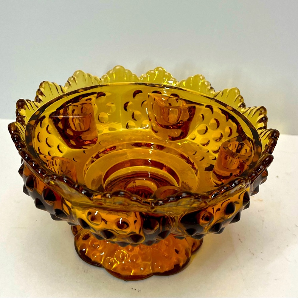 VINTAGE FENTON AMBER GLASS HOBNAIL CANDLE HOLDER